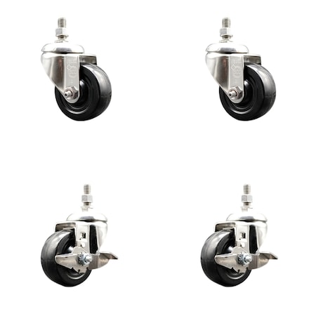 Service Caster 3.5 Inch 316SS Soft Rubber Swivel 3/8 Inch Threaded Stem Caster Brakes SCC, 2PK SS316TS20S3514-SRS-381615-2-TLB-2